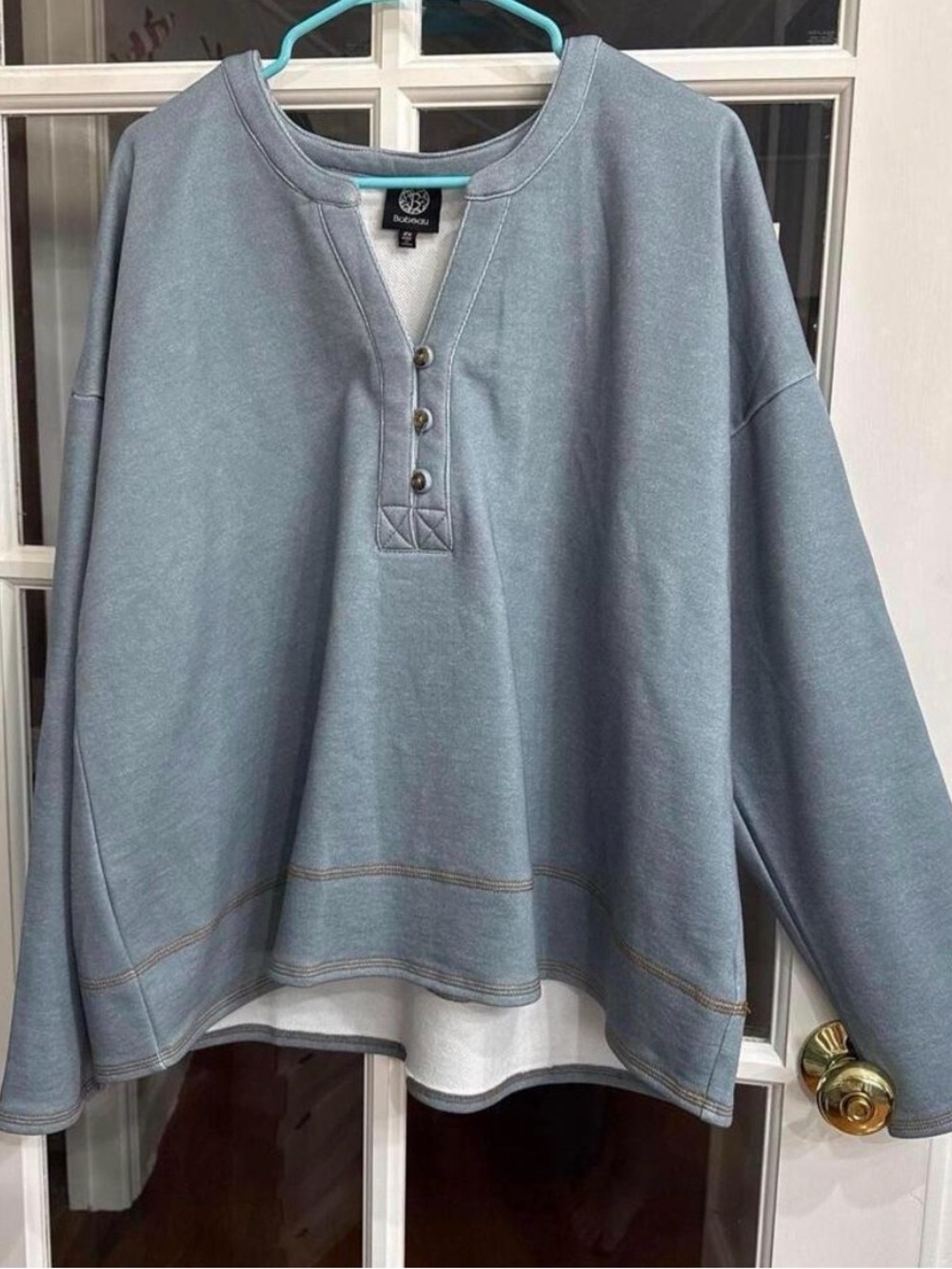 bobeau Blue Henley Pullover Sweatshirt